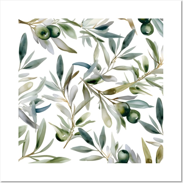 Watercolor Olive Leaves Wall Art by Pattern Wonderland 